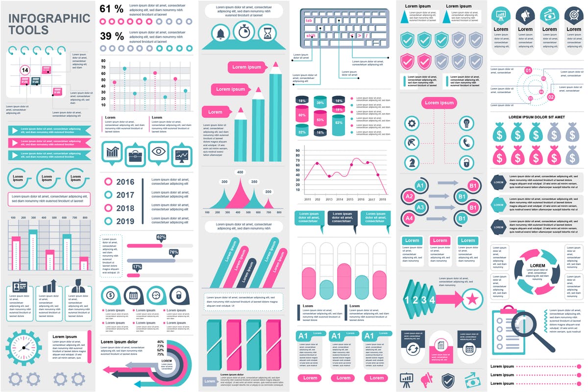 互联网IT技术信息图表数据统计幻灯片设计元素 Infographic Elements插图