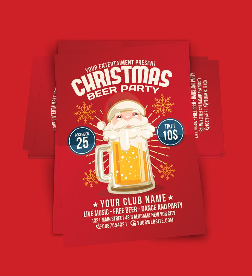 圣诞节啤酒派对活动传单海报设计模板 Christmas Beer Party插图(3)