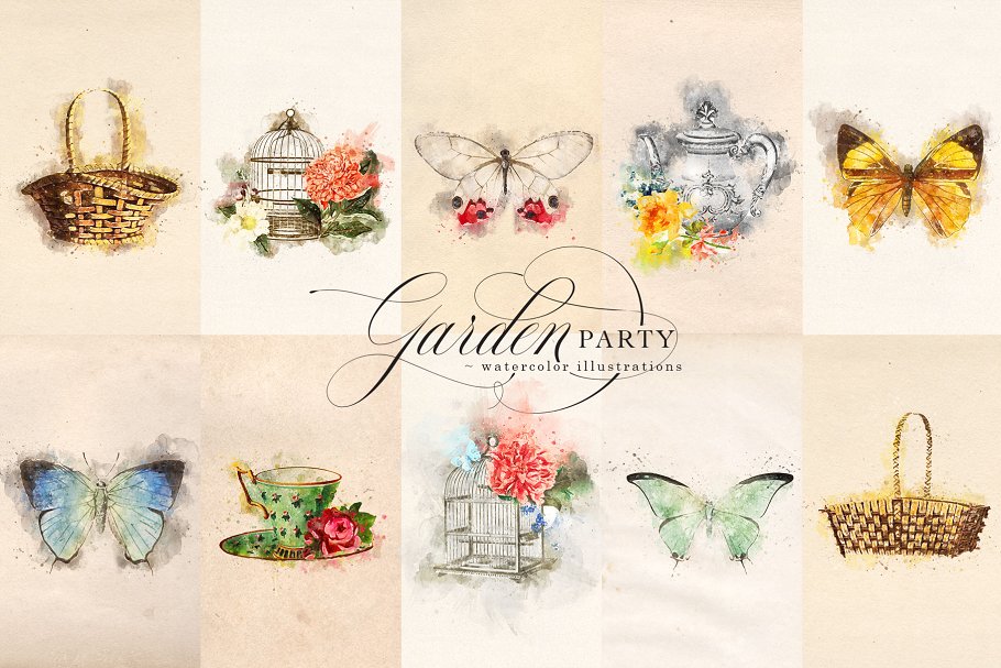 花园派对水彩剪贴画 Garden Party Watercolor Graphics插图(6)
