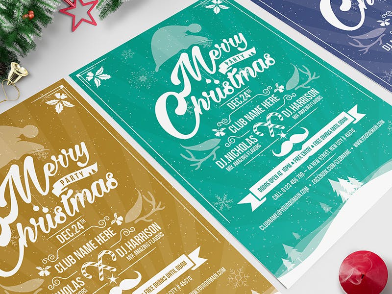 夜店圣诞节主题派对活动海报传单设计模板 Christmas Party – Flyer Template插图(2)