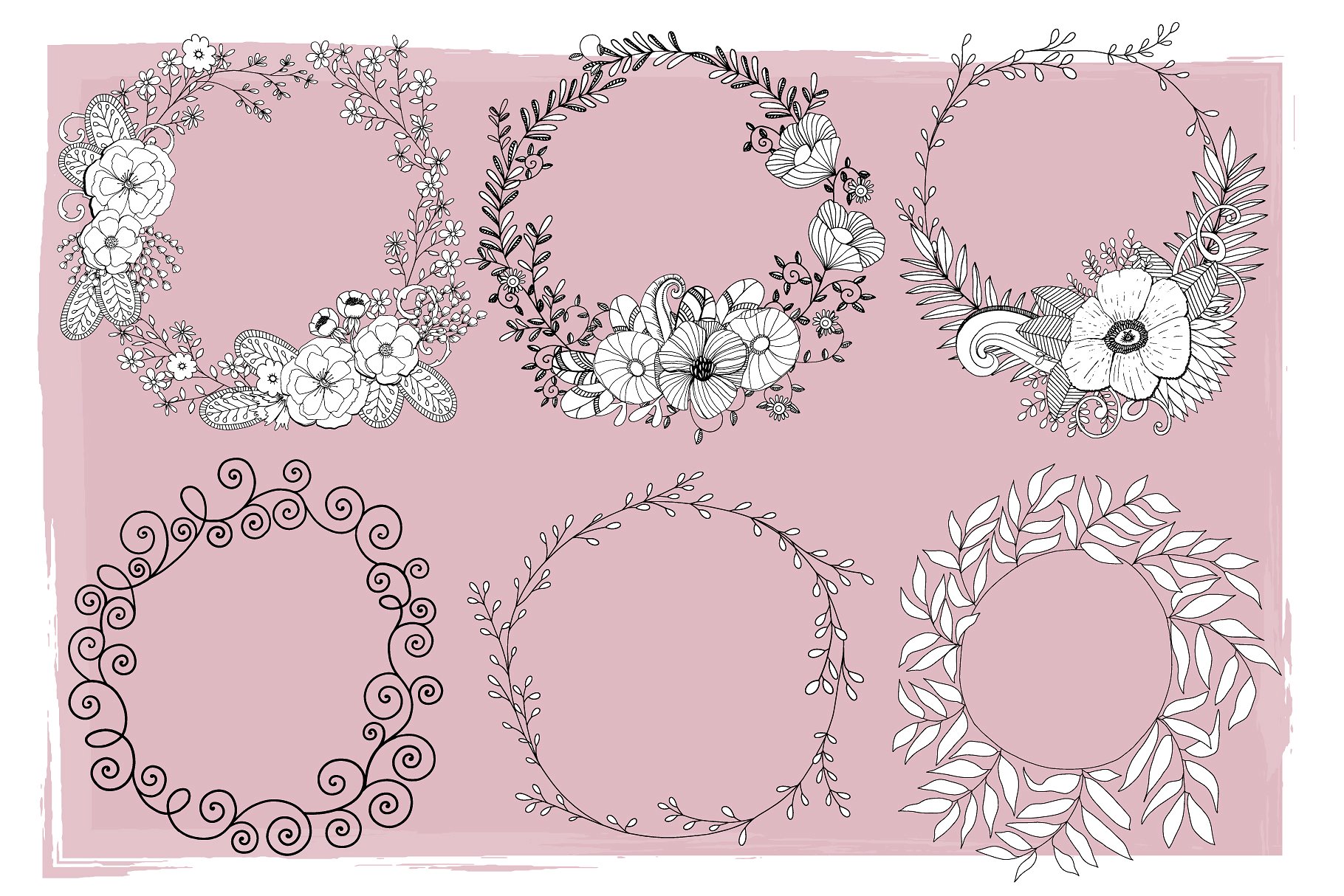 花卉艺术线条及花环素材 Flower Line Art & Floral Wreaths插图(8)