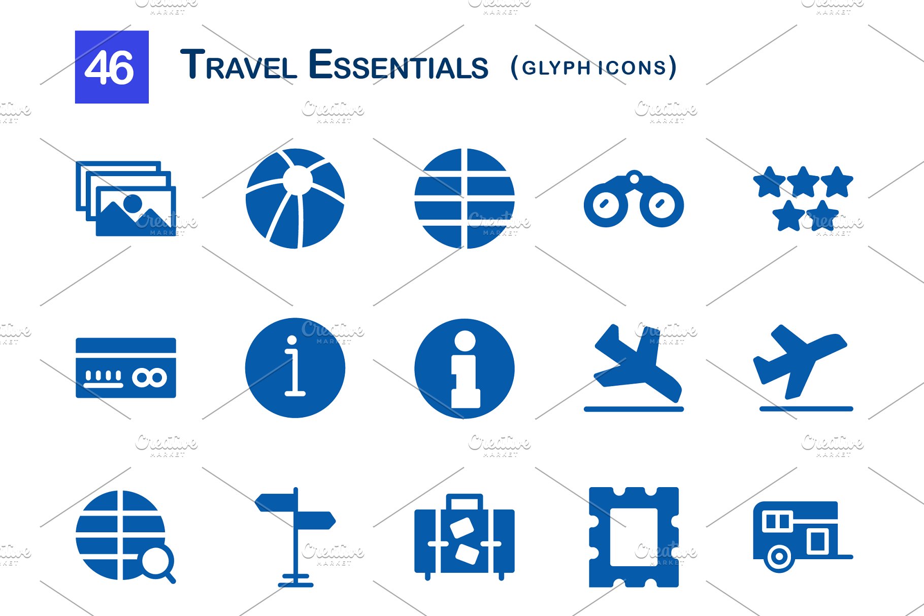 46个旅行必需品主题图标 46 Travel Essentials Glyph Icons插图(1)