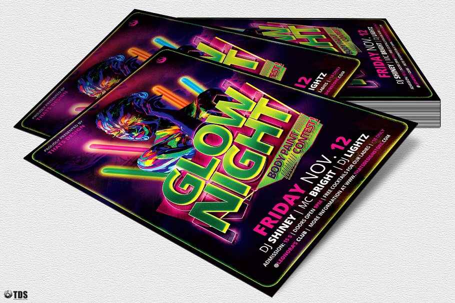 电子音乐节活动宣传海报PSD模板 Glow Night Flyer PSD插图(3)