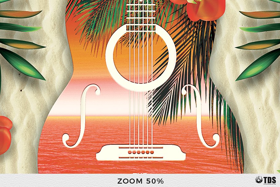 夏季电吉他独奏音乐表演宣传PSD模板V2 Summer Unplugged Flyer PSD V2插图(6)