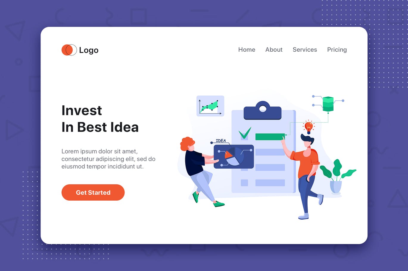 最佳投资主题网站首页设计概念插画 Invest in best idea landing page website template插图