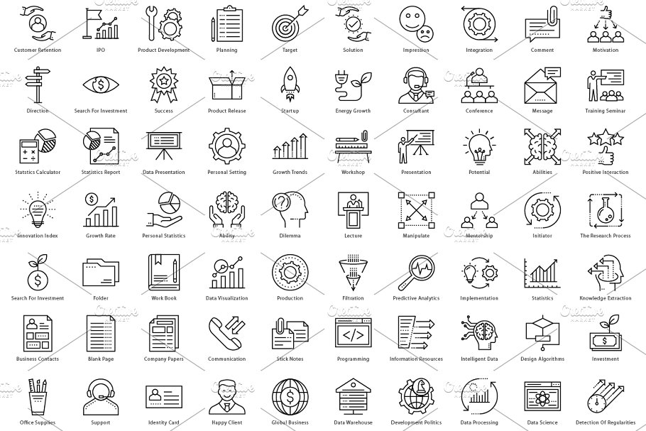 1270枚企业商务主题线条图标 1270 Business Line Icons插图(2)