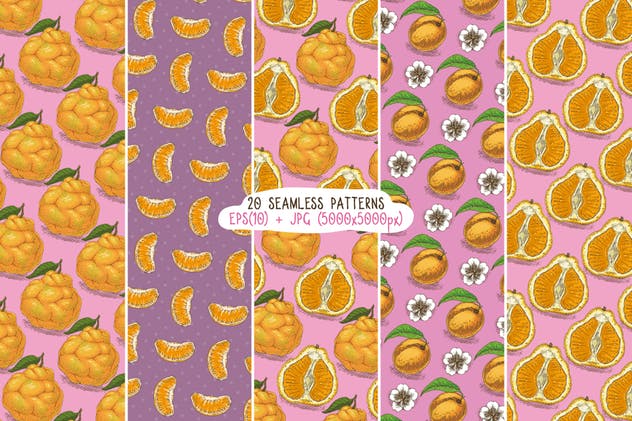 20款手绘水果图案无缝纹理 Fruits Seamless Patterns Set插图(4)