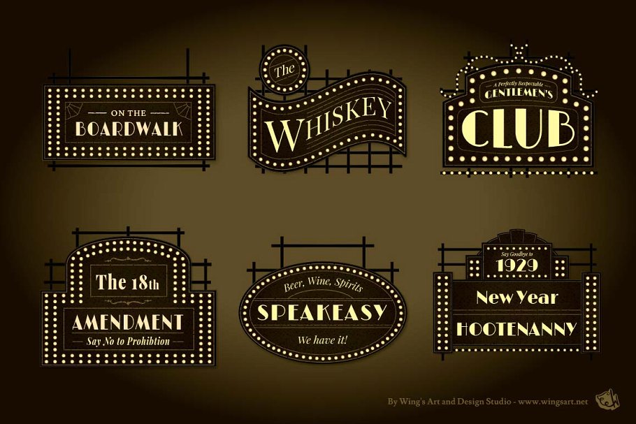 集市，夜总会和舞厅风格复古店招模板 Prohibition Era Boardwalk Signs插图(2)