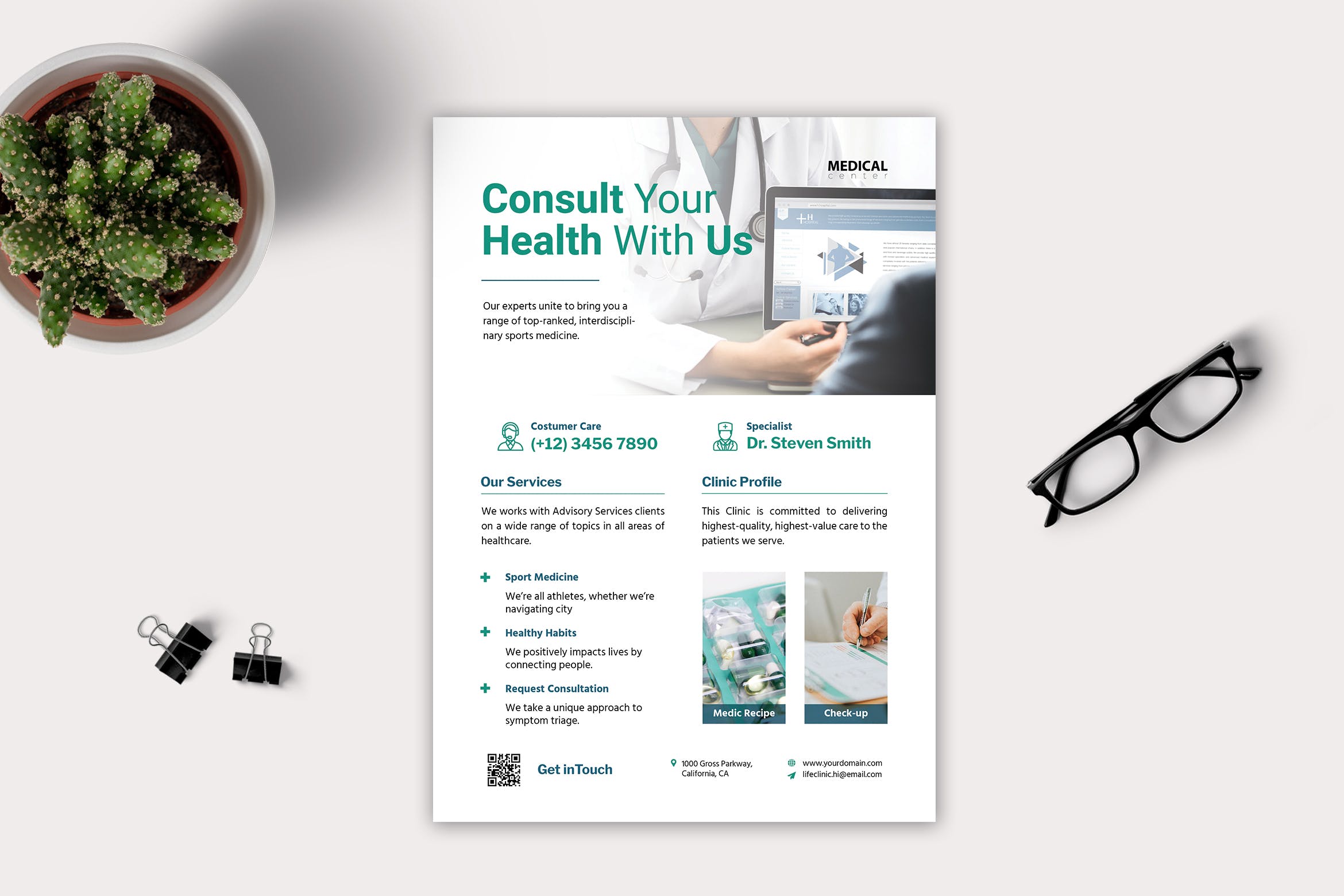 医疗健康中心/私人诊所宣传单设计模板 Medical Flyer插图