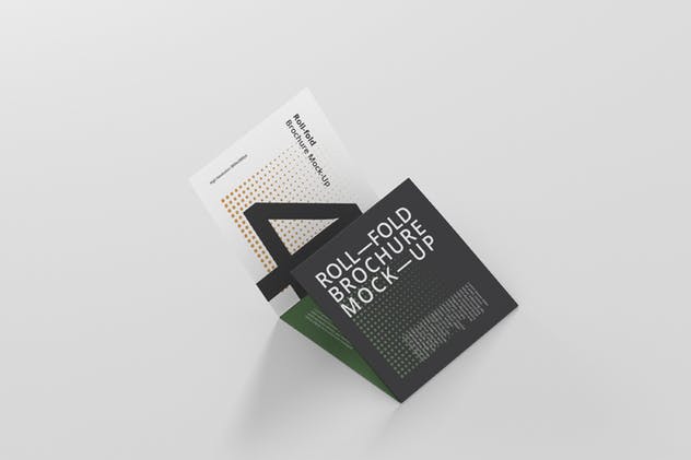 方形四折页折叠小册子传单样机 Roll-Fold Brochure Mockup – Square Format插图(3)