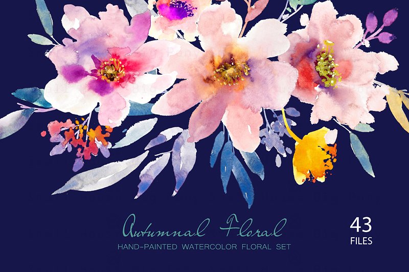 秋天花卉水彩剪贴画 Autumnal Floral- Watercolor Clipart插图(2)