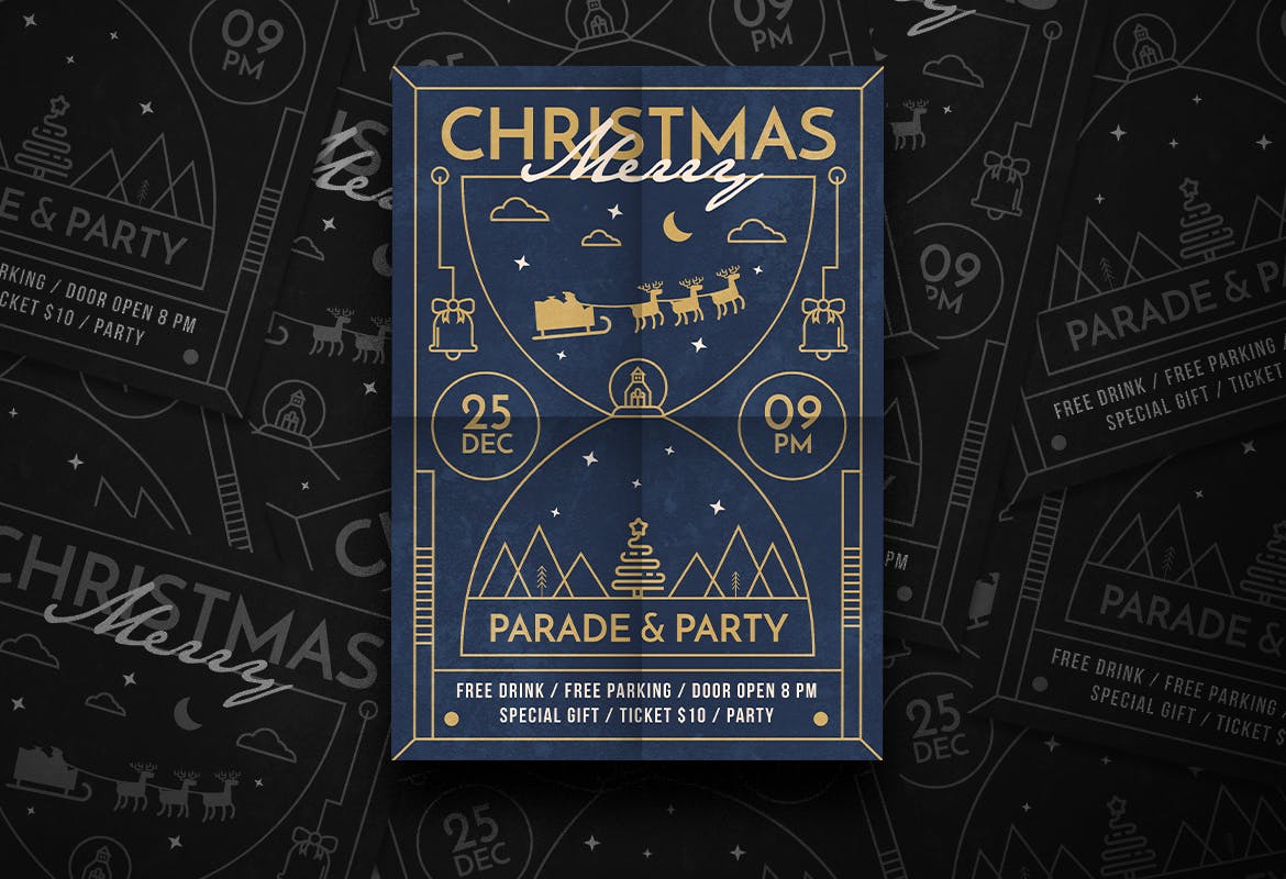 线条艺术设计风格圣诞节活动派对海报传单模板 Christmas Party Flyer插图(1)