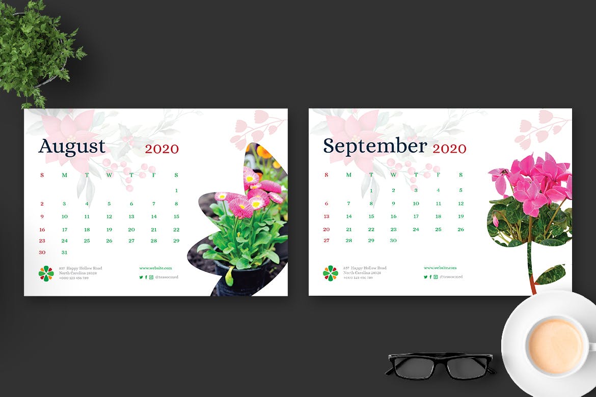 2020年花卉主题翻页台历设计模板 2020 Clean Florist Calendar Pro插图(5)