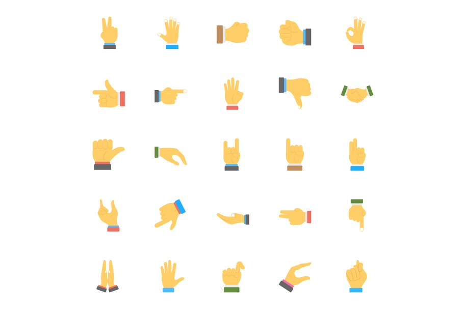 50个手势平面图标集 50 Hand Gesture Flat Icons Set插图(1)