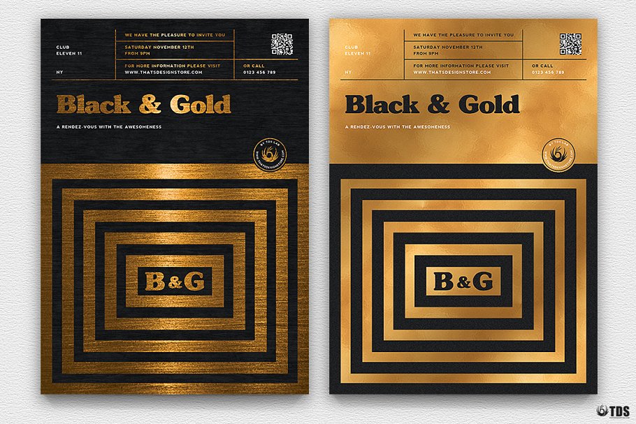 极简主义黑金配色传单PSD模板v9 Minimal Black Gold Flyer PSD V9插图(1)