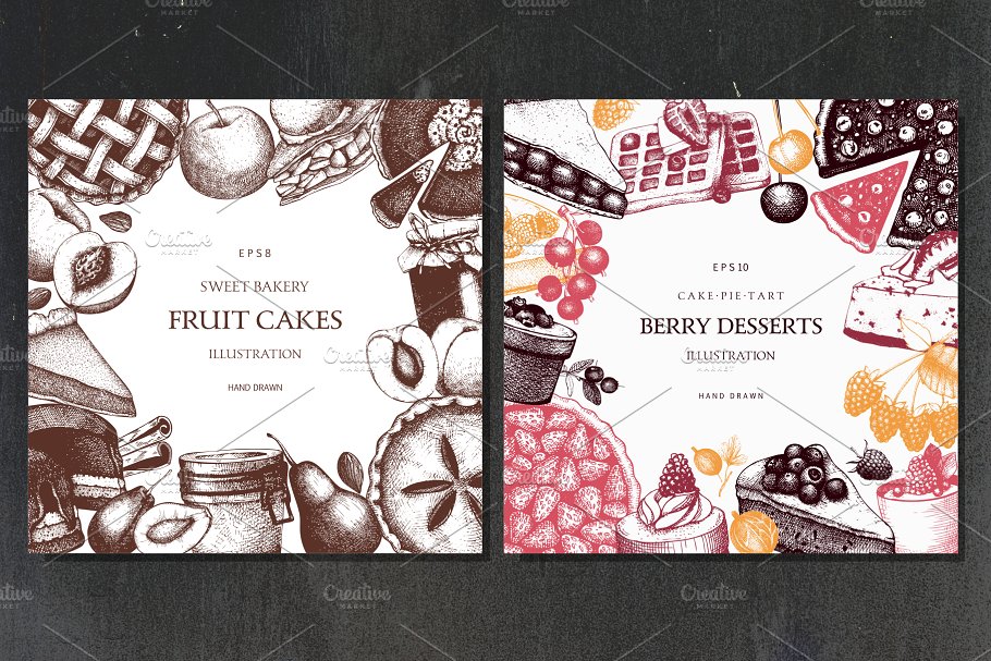 水果糕点及甜点插画设计套件 Fruit Pastries & Desserts Set插图(3)