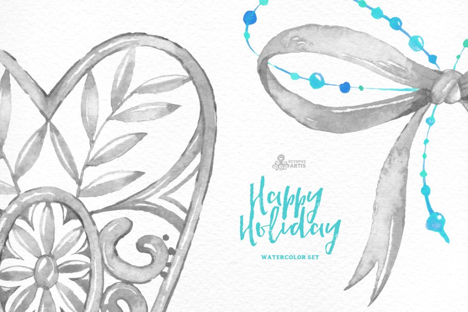 快乐节假日手绘水彩元素 Happy Holiday插图(1)