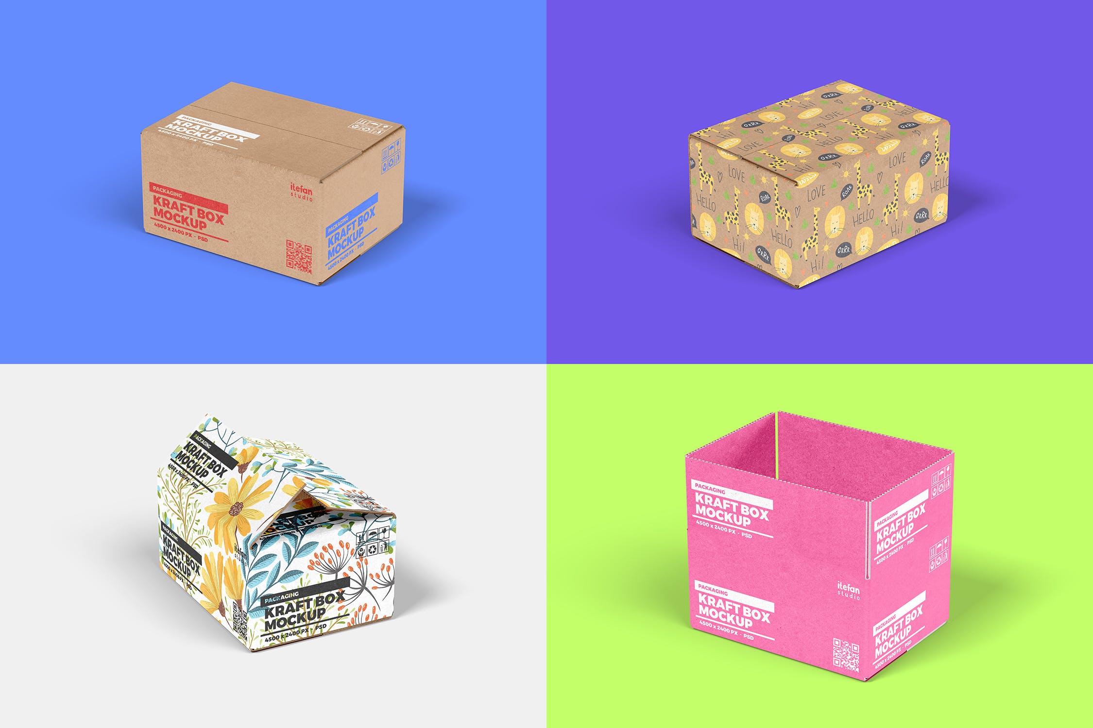 牛皮纸箱包装设计效果图样机v1 Kraft Box Mockup – Packaging Vol 1插图(2)