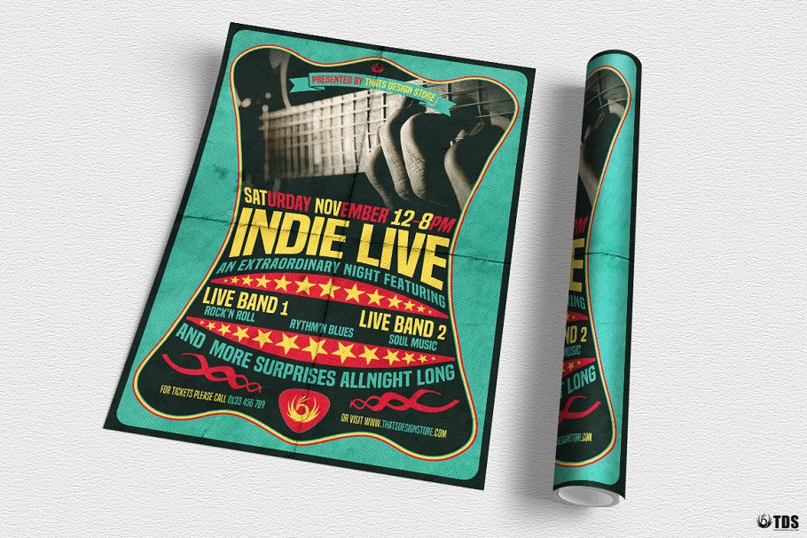 独立音乐节现场SHOW传单PSD模板 Indie Live Flyer PSD插图(2)
