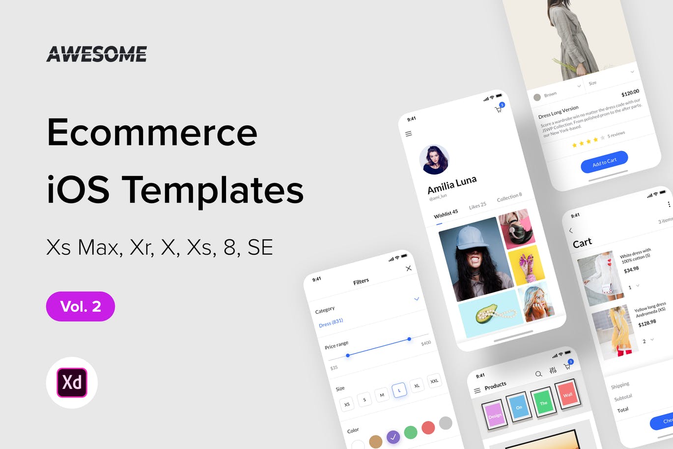 iOS手机电子商务商城APP应用UI设计套件XD模板v2 Awesome iOS UI Kit – Ecommerce Vol. 2 (Adobe XD)插图