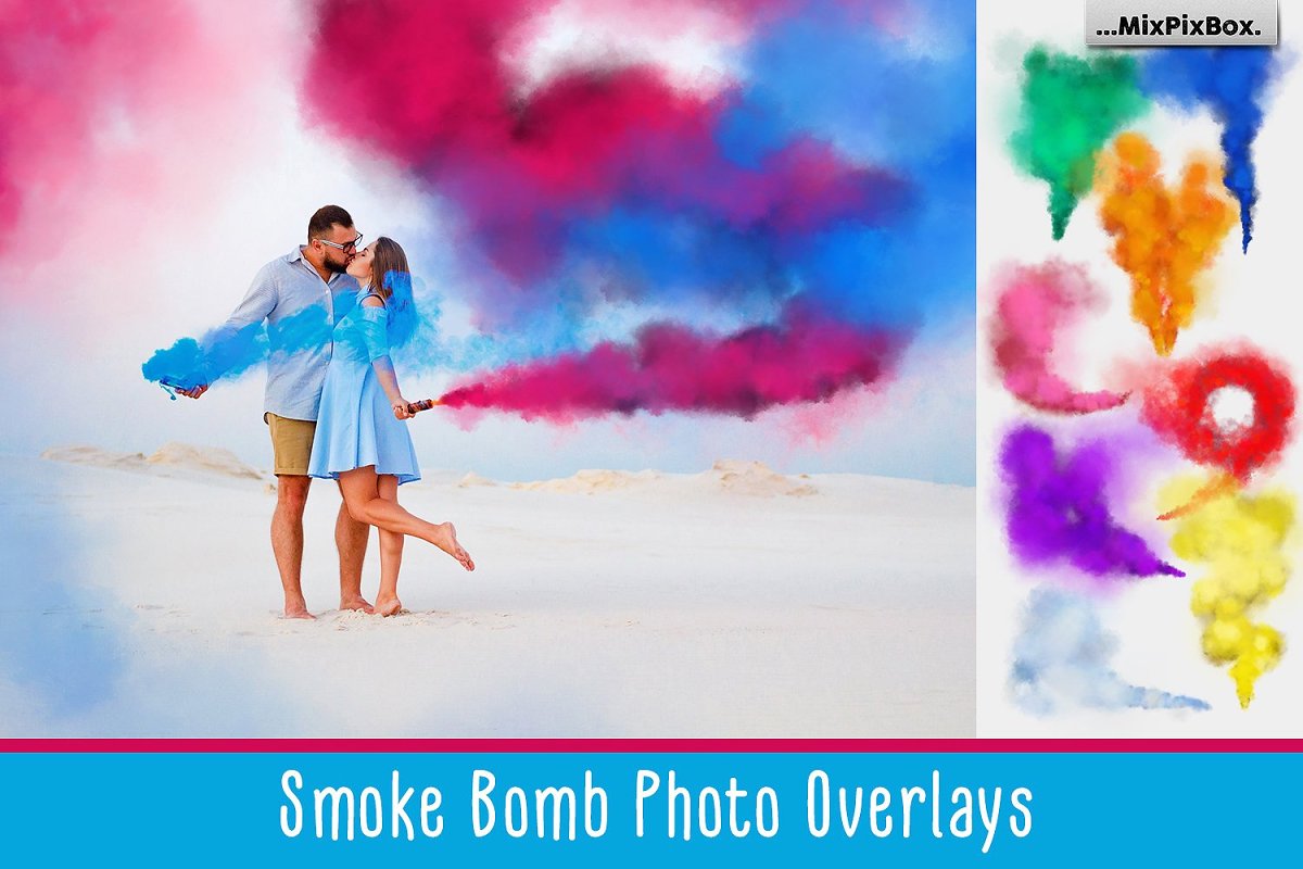 彩色烟雾弹照片叠层背景插图