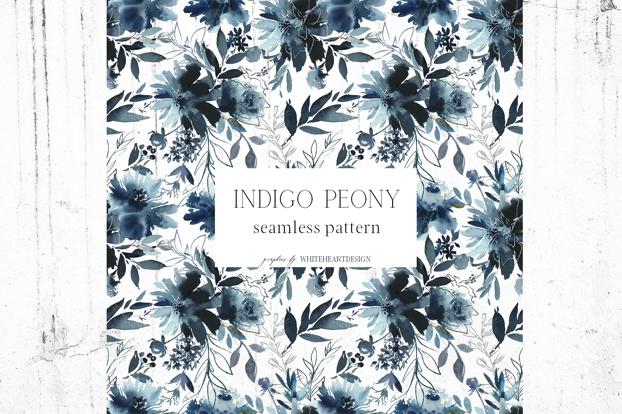 靛蓝牡丹花水彩花卉剪贴画 Indigo Peony Watercolor Floral Set插图(10)