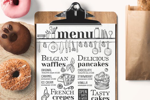 煎饼＆华夫饼餐厅菜单设计模板 Pancakes and Waffles Restaurant Menu插图(3)