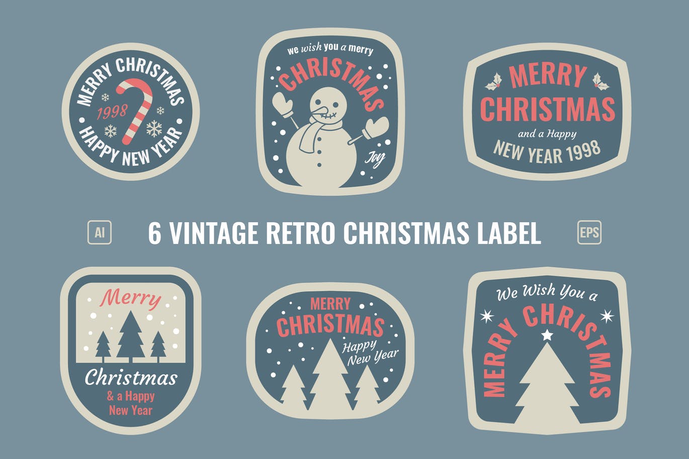 圣诞主题复古标签/徽章矢量设计模板素材 Christmas Retro Label / Badges插图
