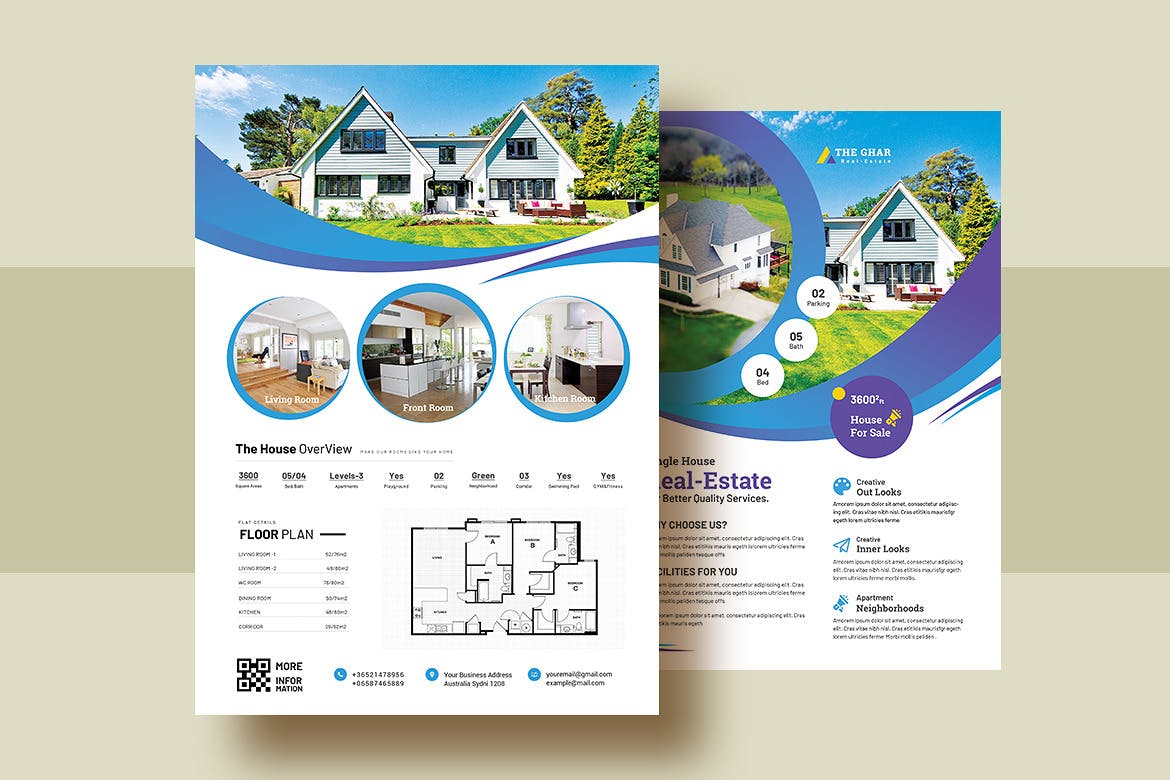 双面印刷楼盘销售/租赁海报传单设计模板v6 Double Sided Real Estate Flyer Template V-6插图(2)