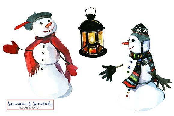 雪人圣诞水彩剪辑集 Snowmen Christmas Clipart Collection插图(6)