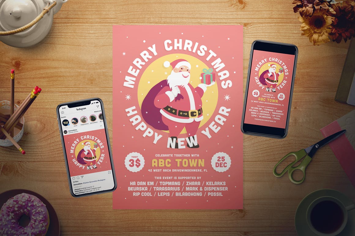 圣诞老人圣诞节主题活动海报传单模板 Christmas Flyer Set插图(1)