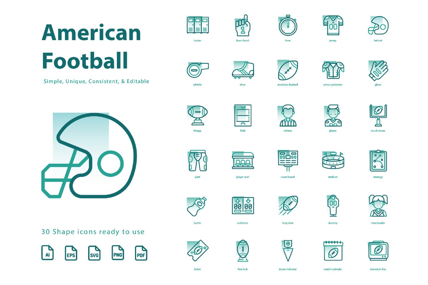 体育运动-美式足球橄榄球主题形状图标 American Football (Shape)插图