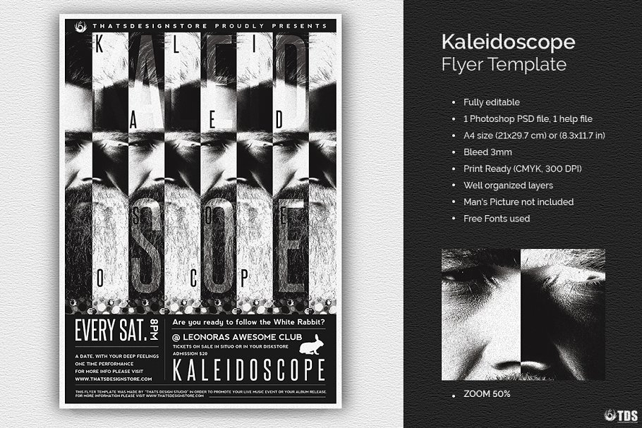 酷炫俱乐部海报宣传传单PSD模板 Kaleidoscope Flyer PSD插图