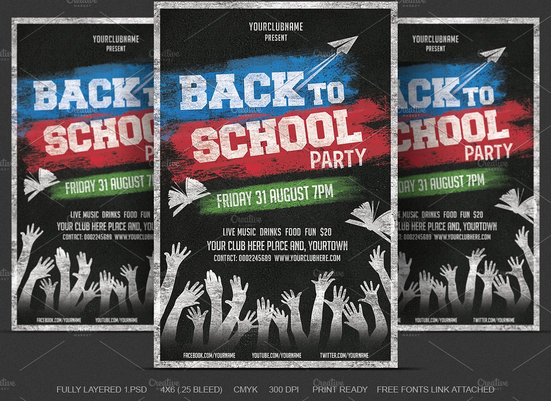重返校园系列派对活动单页宣传模板 Back to School Flyer插图