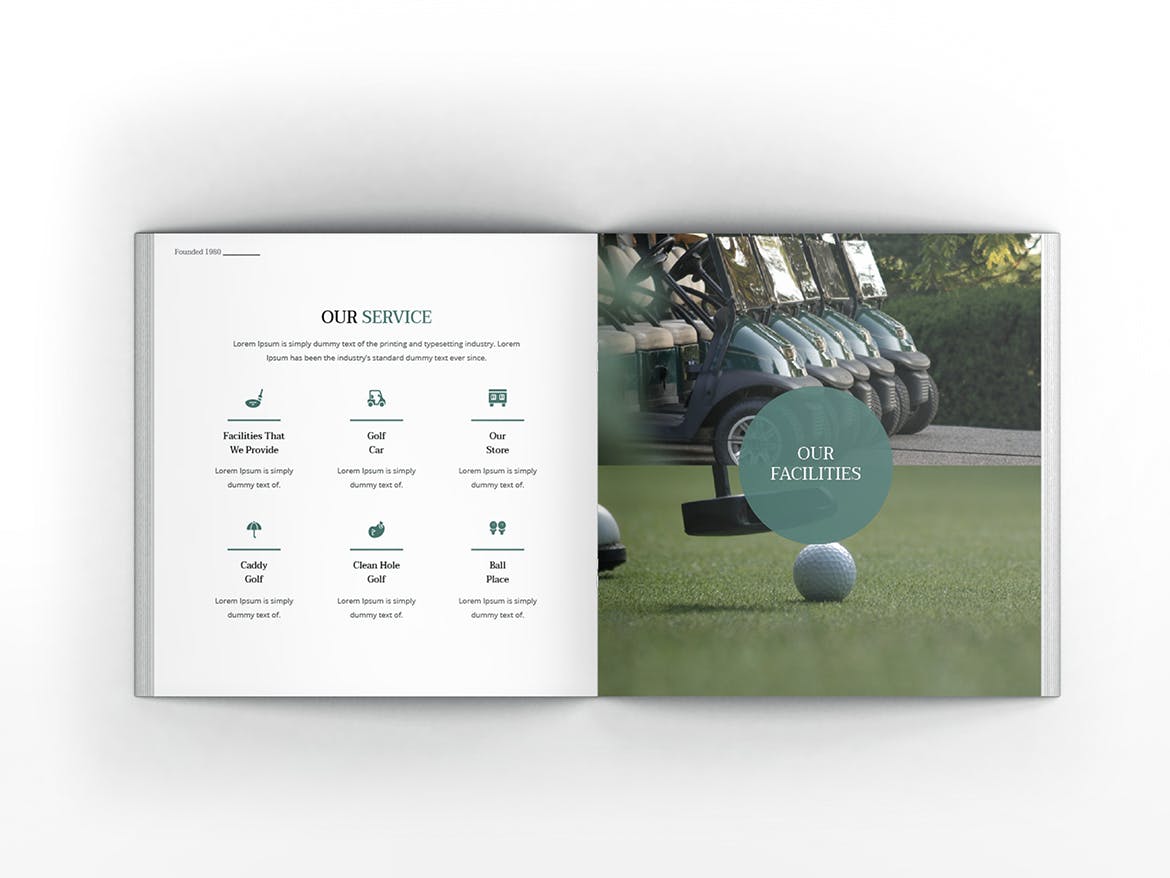高尔夫俱乐部/体育运动场馆介绍画册设计模板 Golf Square Brochure Template插图(4)
