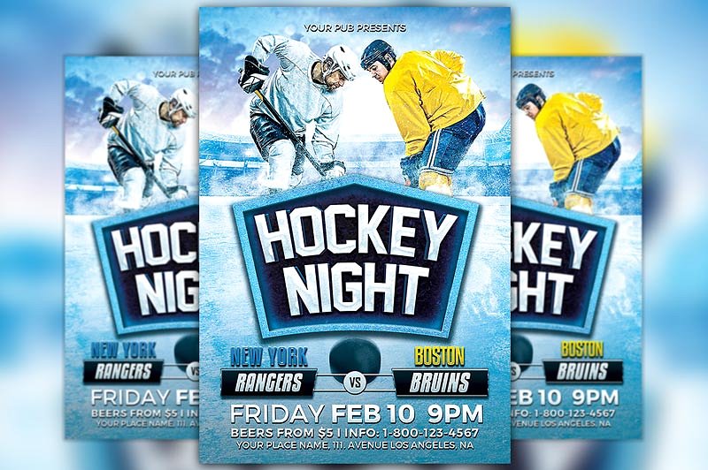 曲棍球体育运动活动宣传传单模板 Hockey Night Flyer Template插图
