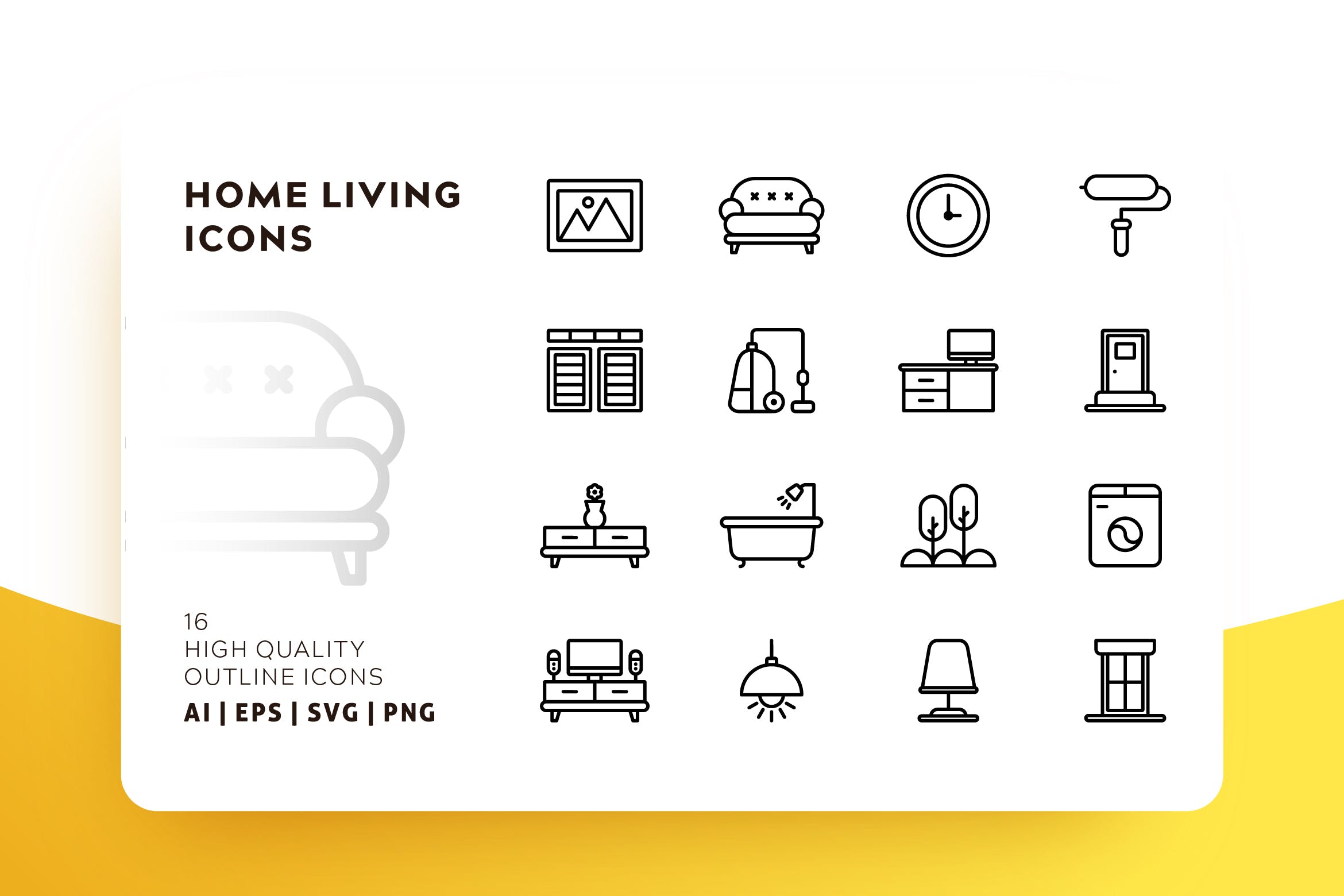 家庭生活主题Outline风格轮廓图标素材 HOME LIVING OUTLINE插图