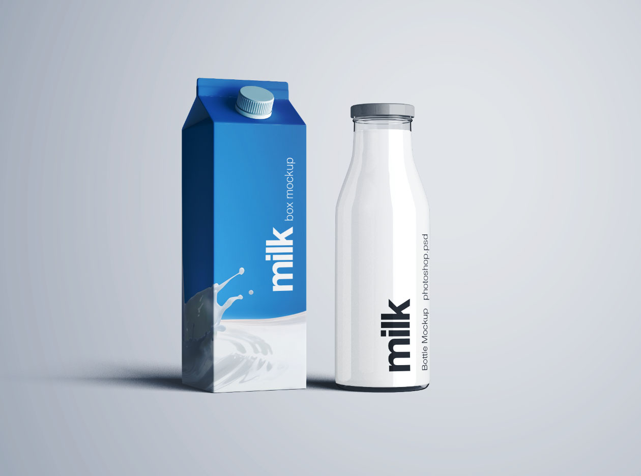 牛奶盒&牛奶瓶外观设计PSD样机模板 Milk Bottle Mockup – PSD插图(2)