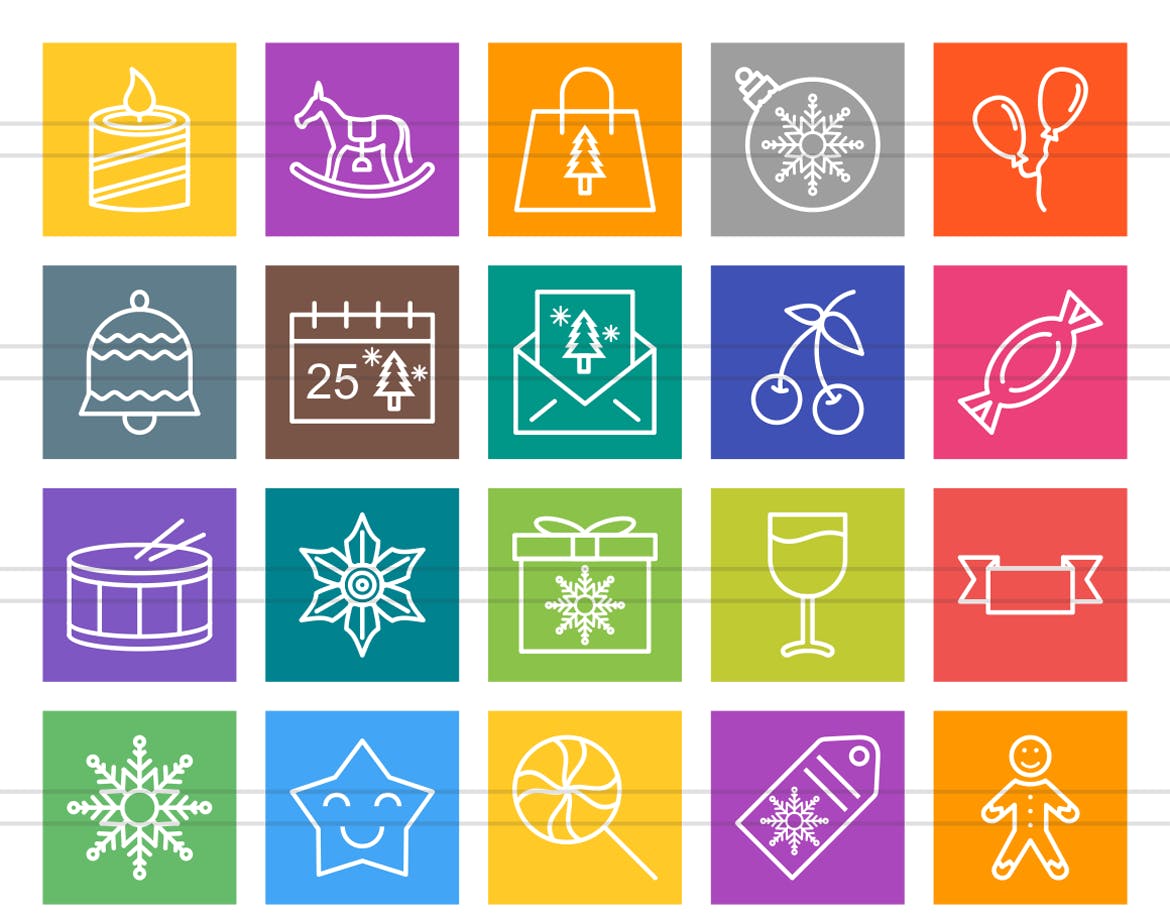 40枚圣诞节主题彩色矢量线性图标 40 Christmas Line Multicolor B/G Icons插图(1)