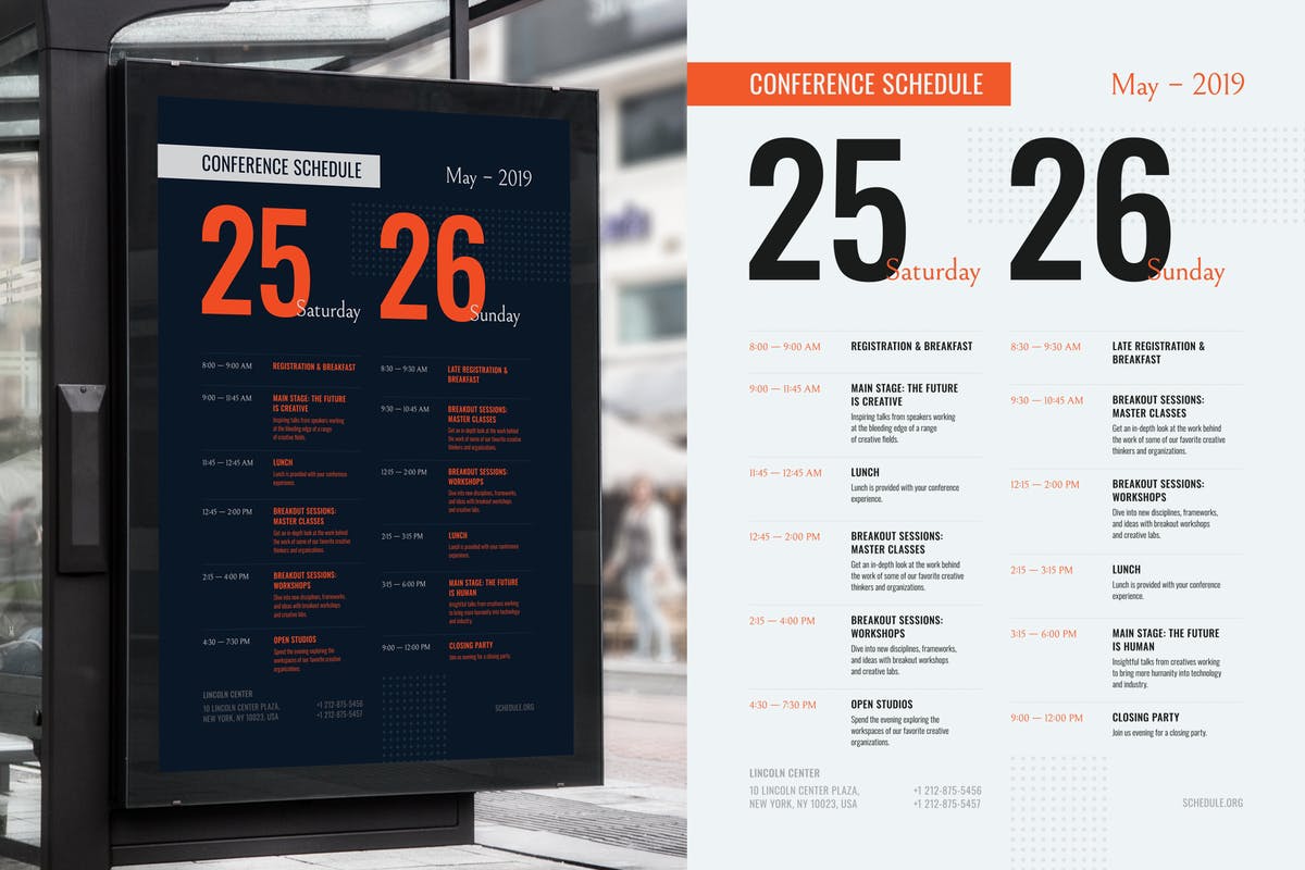 会议日程海报设计模板素材 Conference Schedule Poster Template插图
