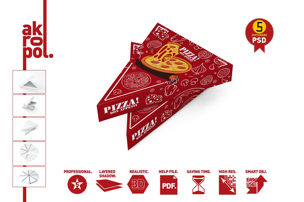 披萨切片包装盒展示模型下载 Pizza Slice Box Packaging Mockup [psd]插图(3)