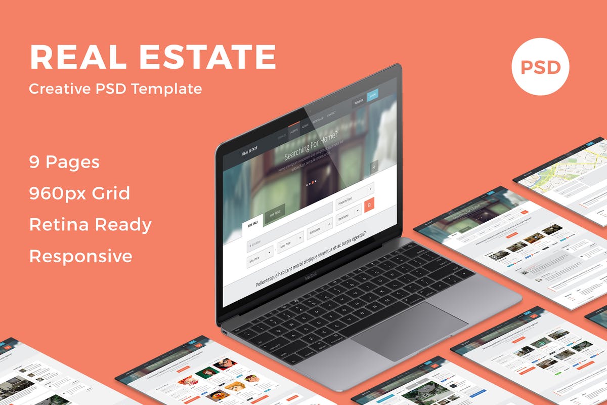 房地产销售中介业务网站设计PSD模板 Real Estate – Creative PSD Template插图