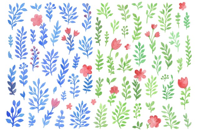 水彩花卉元素无缝插画套装 Watercolor Floral Kit插图(1)