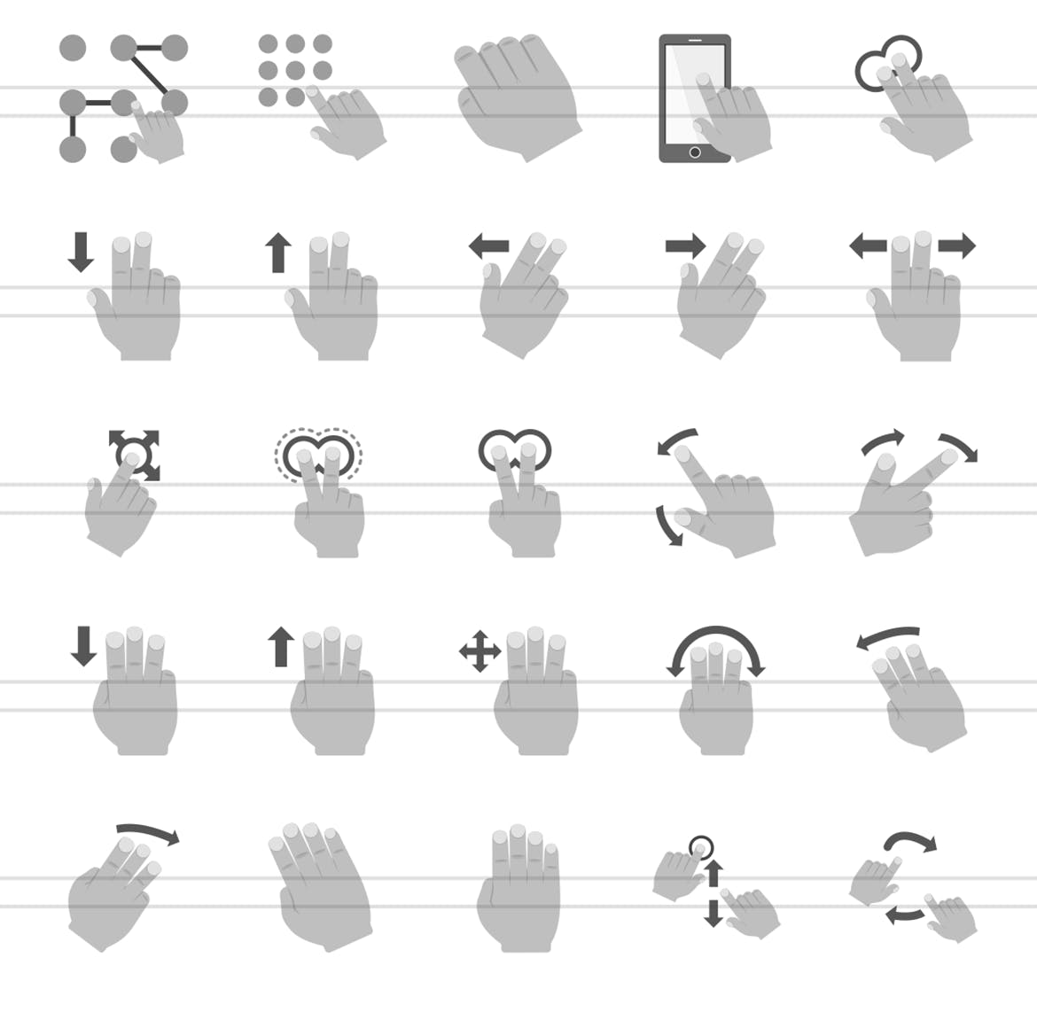 50枚手机触摸手势动作图标素材 50 Touch Gestures Greyscale Icons插图(2)