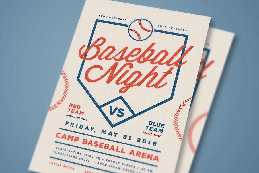 篮球之夜体育活动宣传海报设计模板 Baseball Night Flyer插图(2)