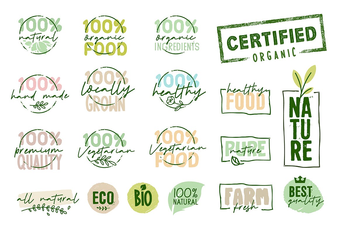 有机食品标志设计模板合集 Organic Food Signs Collection插图