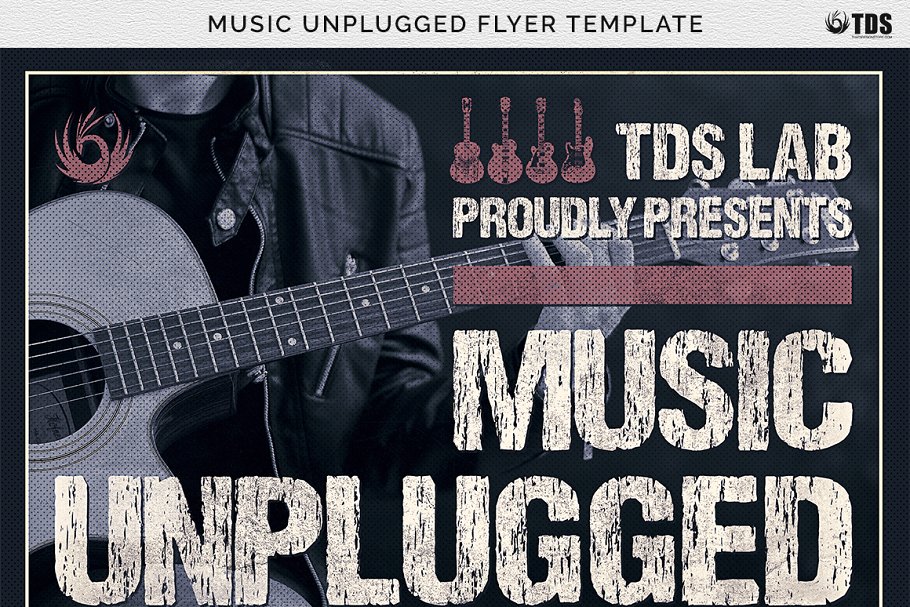 电吉他音乐表演宣传海报PSD模板 Music Unplugged Flyer PSD插图(6)