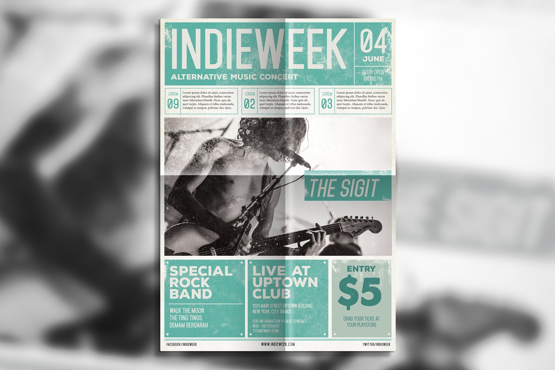 独立音乐会报纸样式宣传传单模板 Indie Newspaper Poster插图