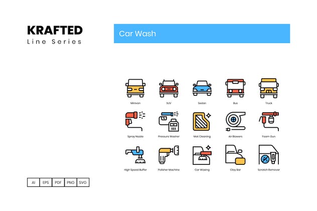 50枚汽车保养洗车系列图标合集 50 Car Wash Icons | Krafted Line Series插图(2)