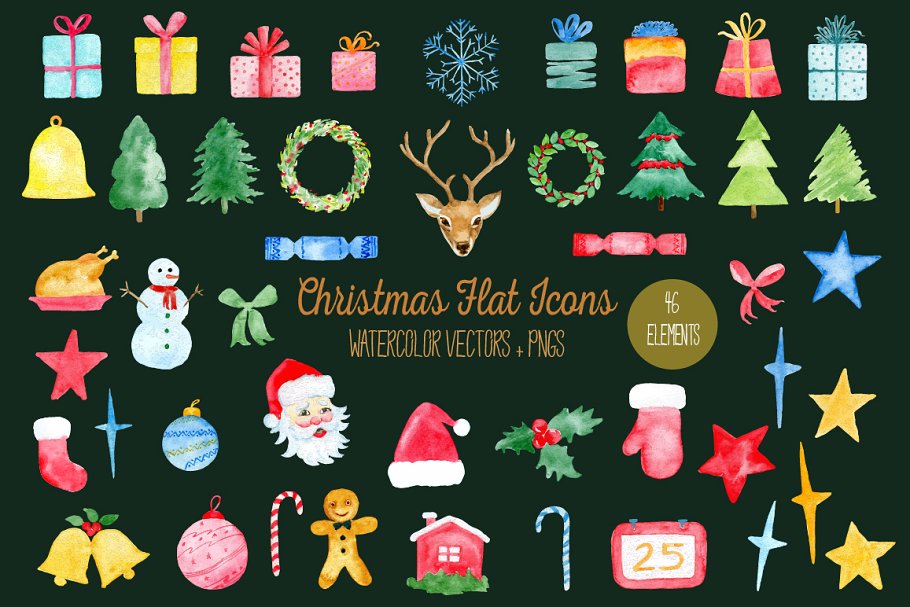 圣诞节主题风格扁平化图标合集 Christmas Flat Icons插图(1)